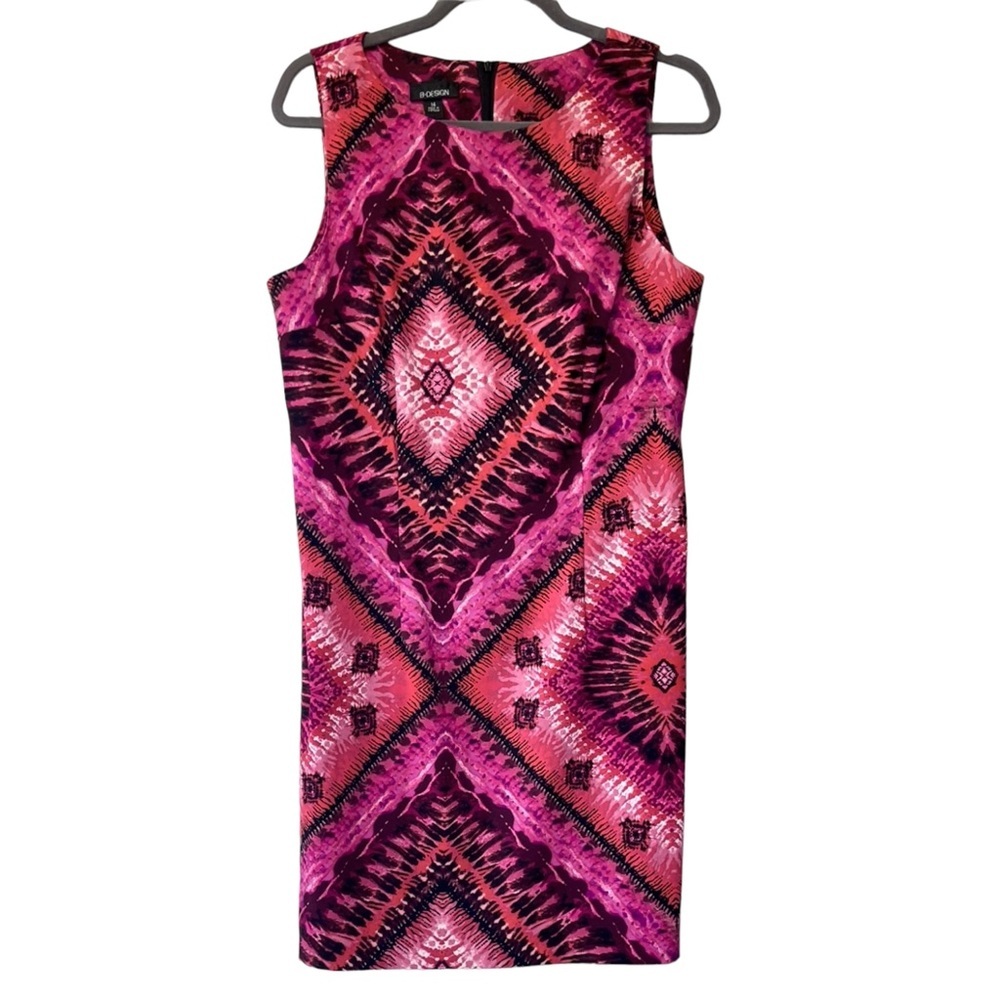 B DESIGN ~ Bold Print Sheath Dress with Pinks, Reds and Maroons ~ Size 14